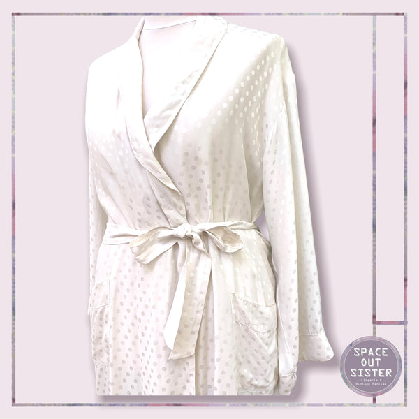 Polka Dot White Pure Silk Dressing Gown