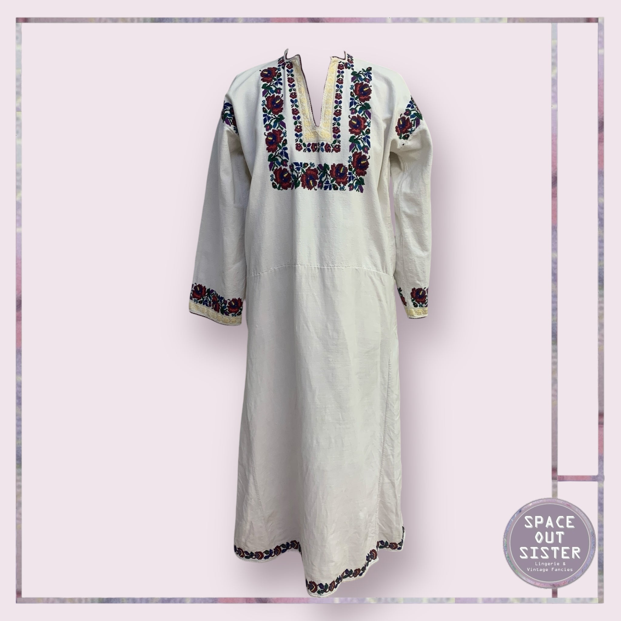 Vintage Linen Embroidered Dress