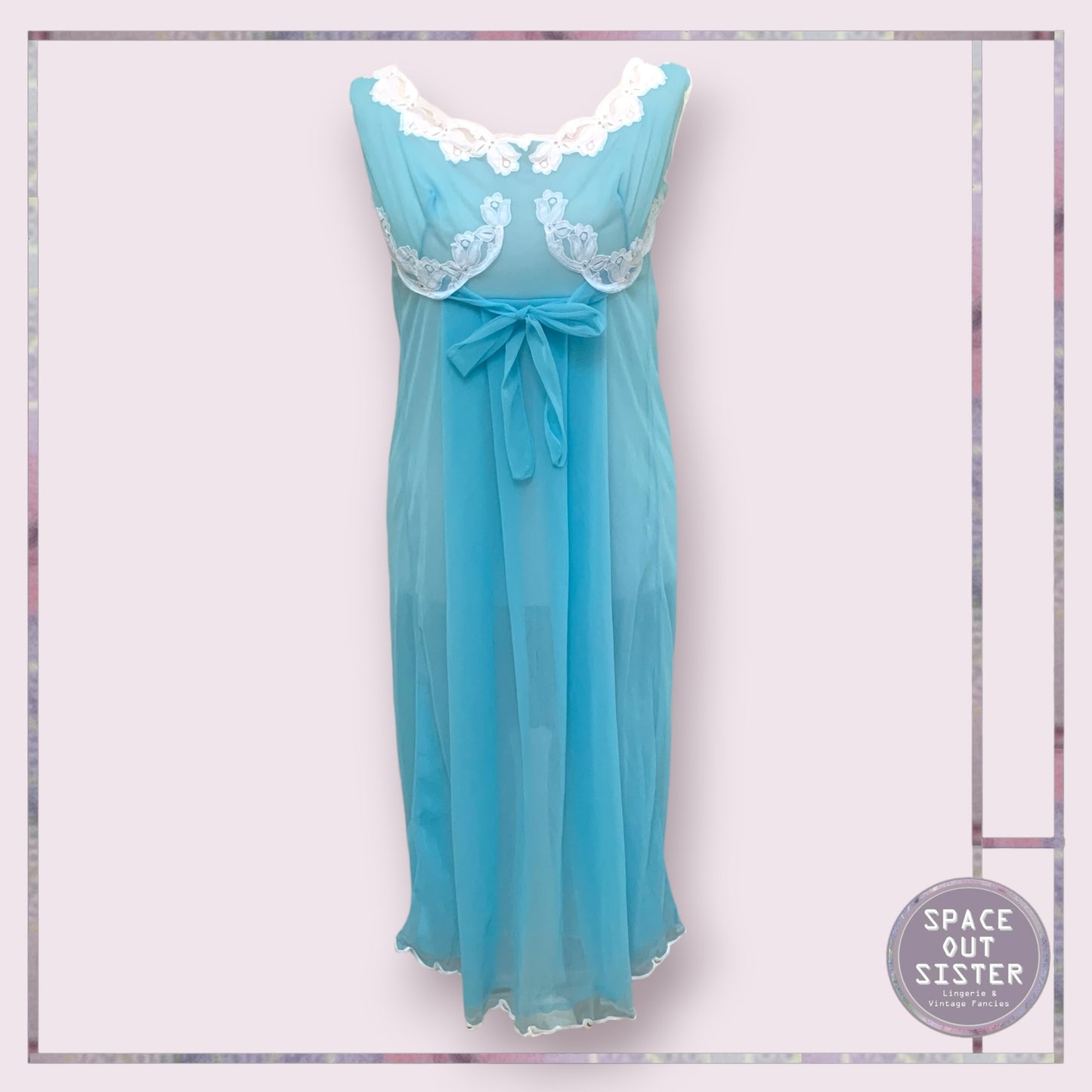 Vintage Circa 1970s Turquoise Tie Nightdress