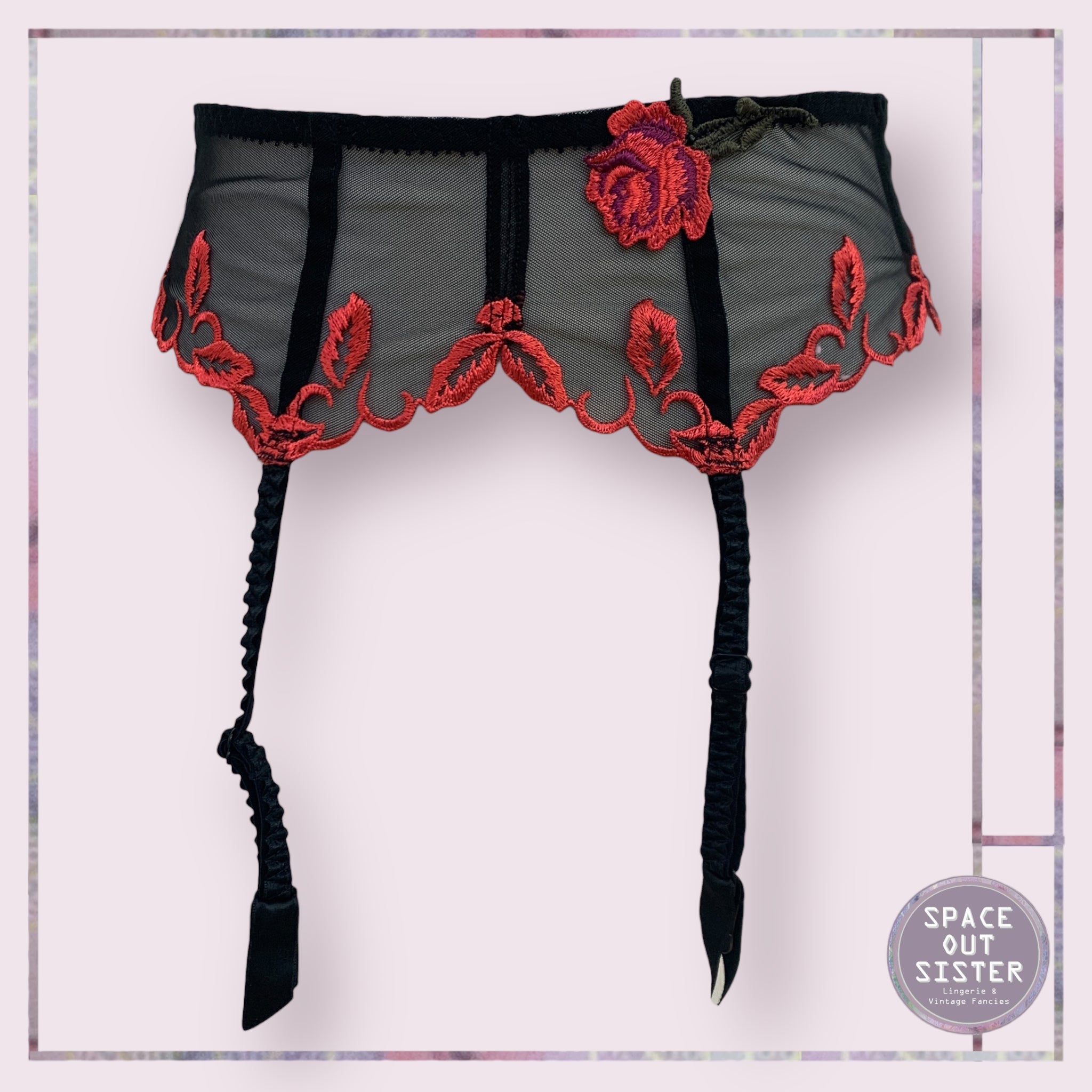 Rose Appliqué Garter Belt