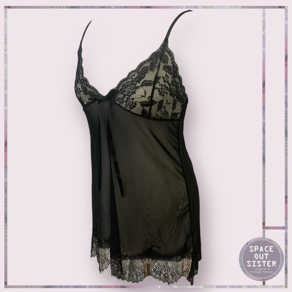 Black Lace Ribbon Tie Nightdress