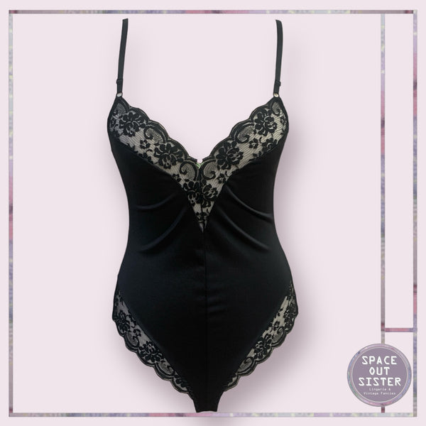 Vintage Black Satin Bodysuit
