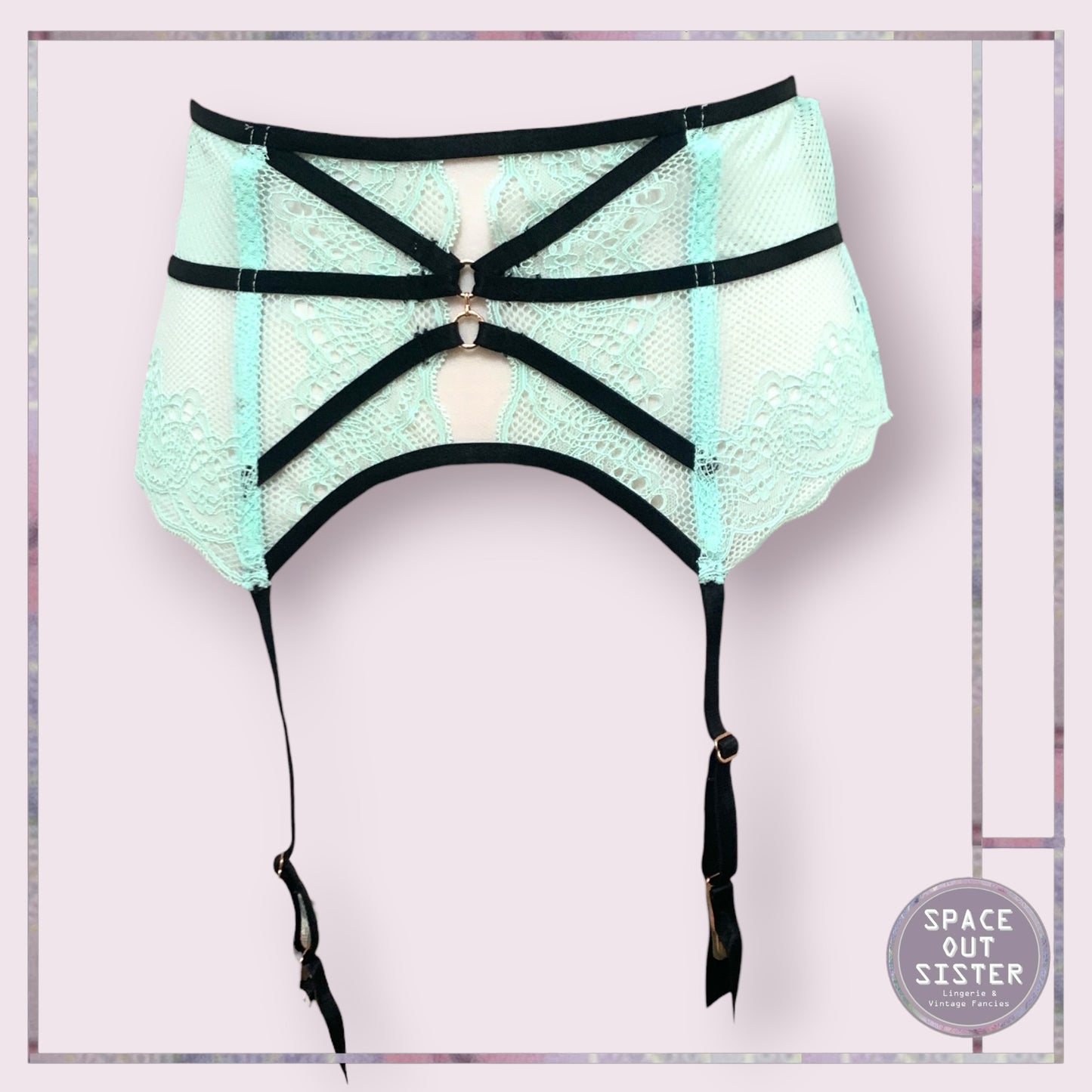 Mint Green & Black Garter Belt