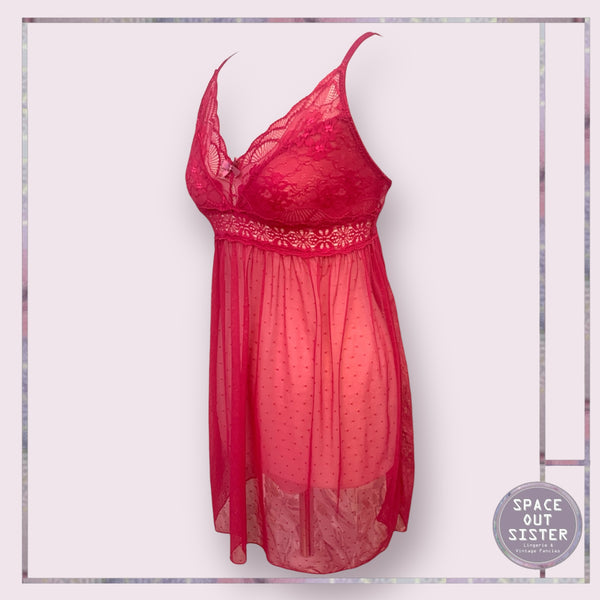 Vintage Cerise Semi Sheer Nightdress