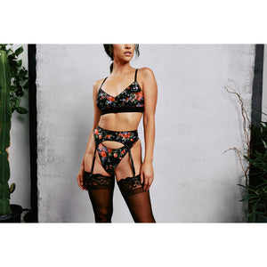 New Lace Black Floral Garter Belt by Kilo Brava