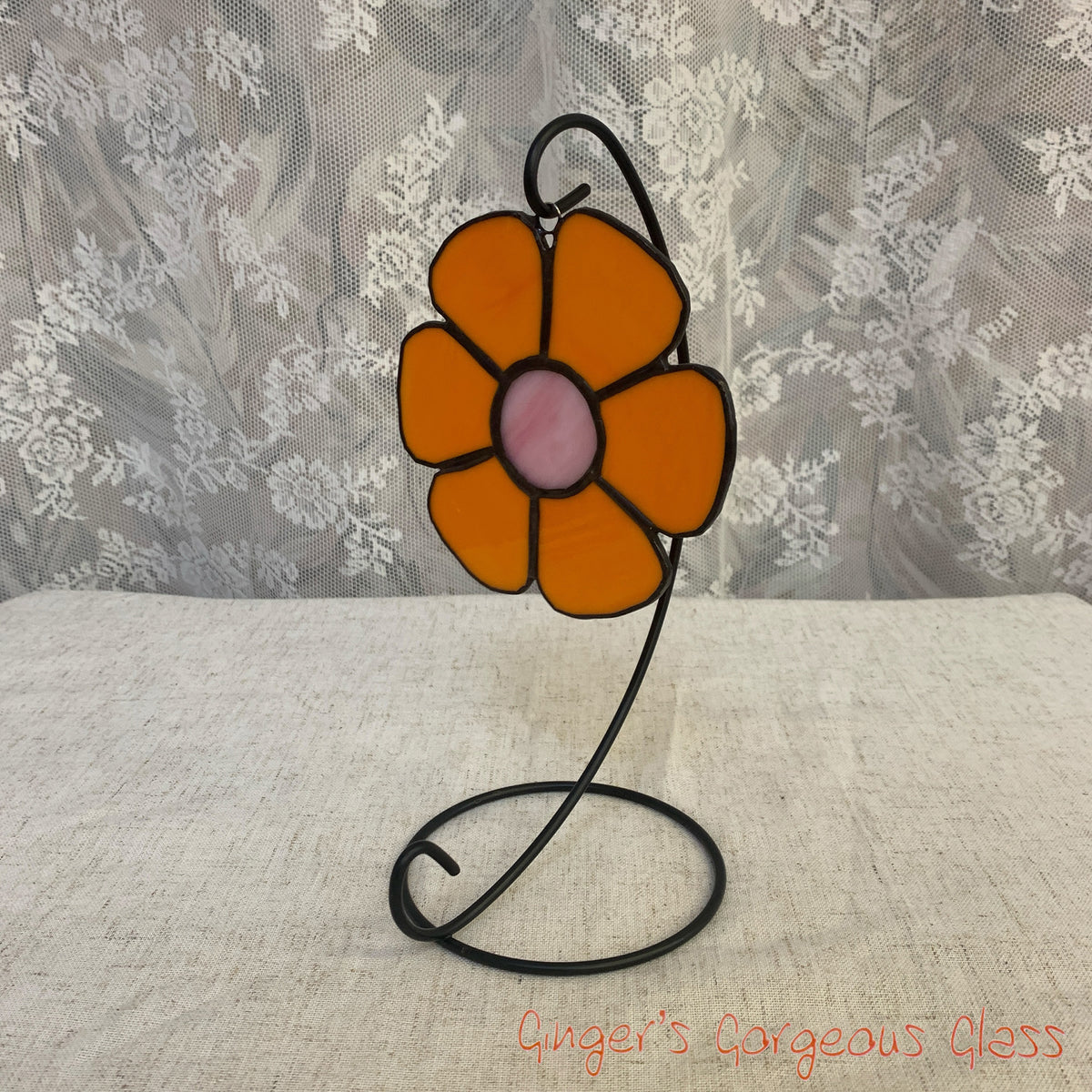 Retro Orange Flower by Ginger's Gorgeous Glass