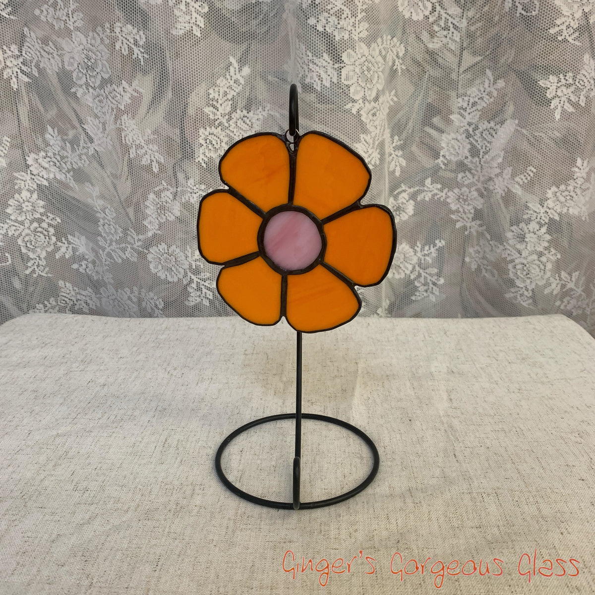Retro Orange Flower by Ginger's Gorgeous Glass