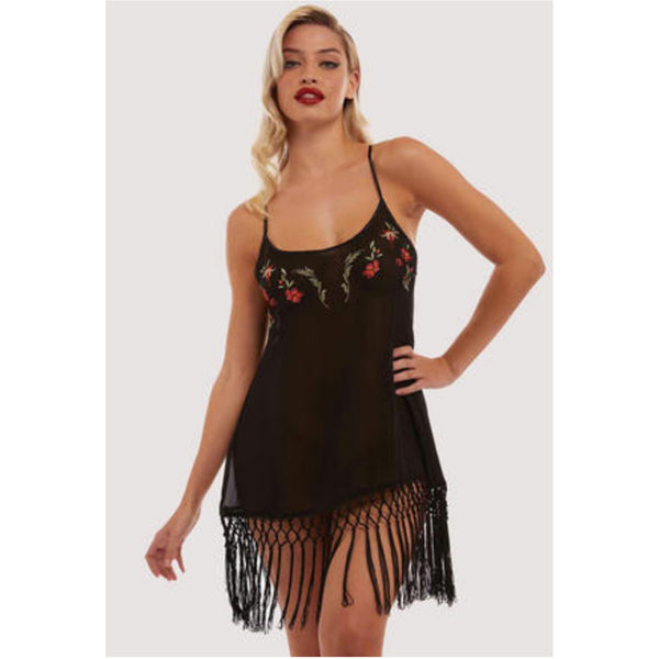 New Bettie Page Embroidered Tassel Chemise