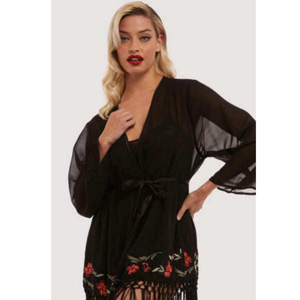 New Bettie Page Embroidered Tassel Kimono