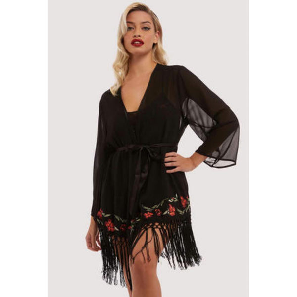 New Bettie Page Embroidered Tassel Kimono