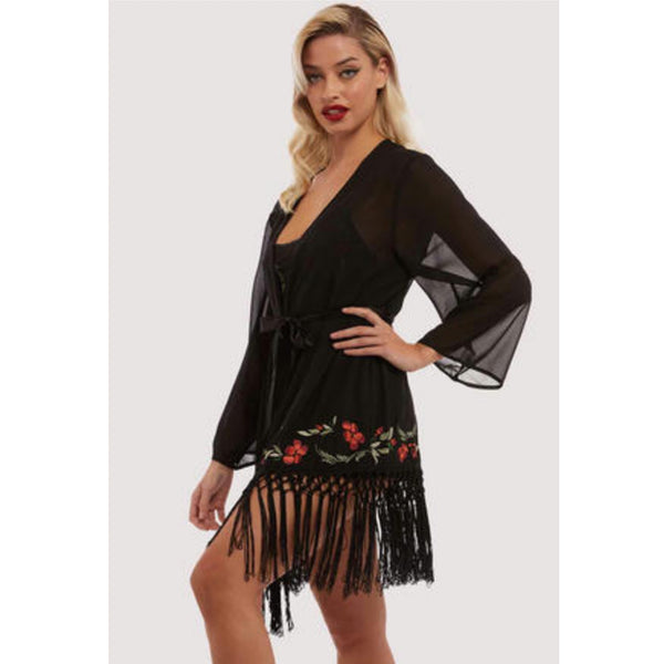 New Bettie Page Embroidered Tassel Kimono