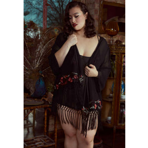 New Bettie Page Embroidered Tassel Kimono