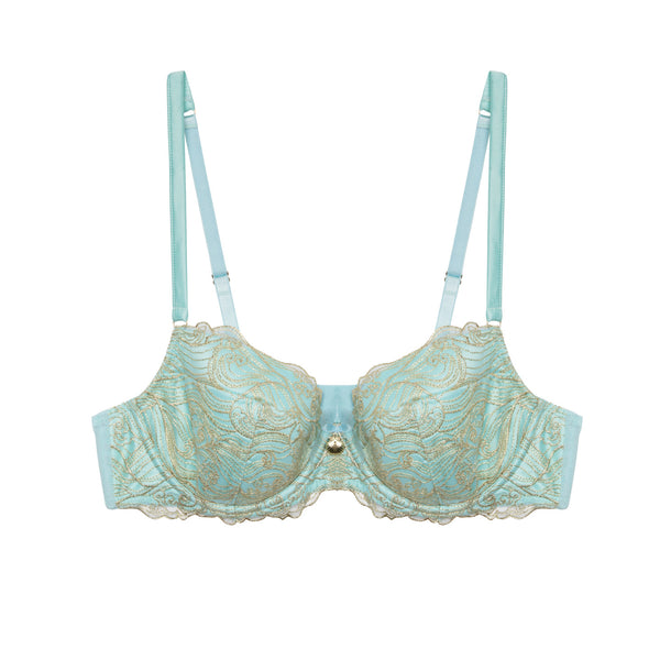 New Ayaka Blue Wave Embroidery Balconette Bra