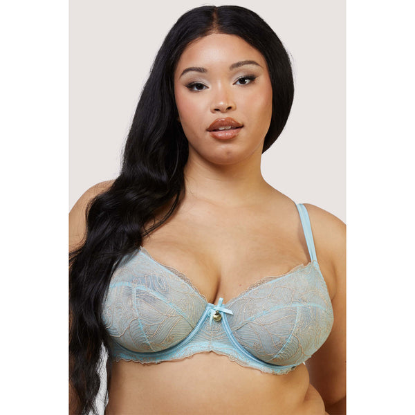 New Ayaka Blue Wave Embroidery Balconette Bra