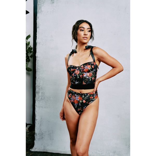 New Lace Black Floral Underwire Bustier by Kilo Brava