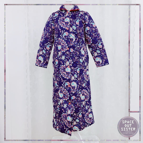 Vintage Quilted Navy Pink Paisley Robe