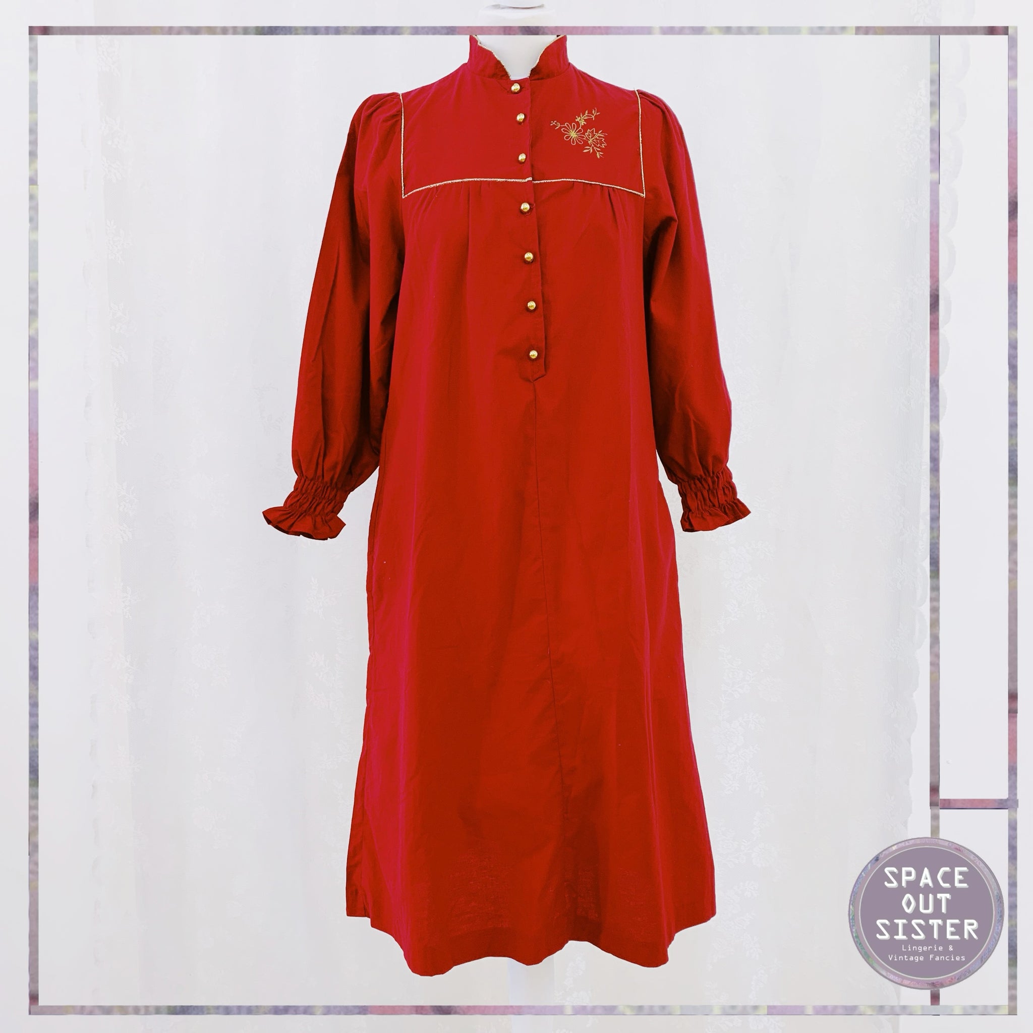 Vintage French Brushed Cotton Claret Nightdress