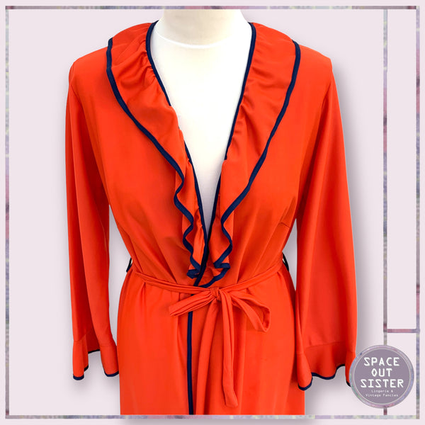 Circa 1970s Red Navy Ruffle Robe