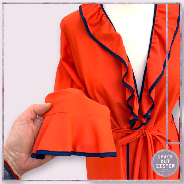 Circa 1970s Red Navy Ruffle Robe