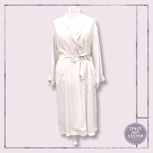 Polka Dot White Pure Silk Dressing Gown