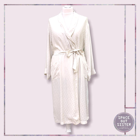 Polka Dot White Pure Silk Dressing Gown