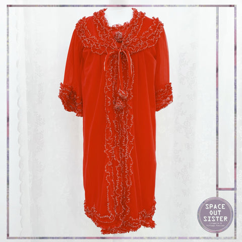 Circa 1960s Vintage Lipstick Red Short Peignoir Set