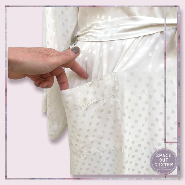 Polka Dot White Pure Silk Dressing Gown
