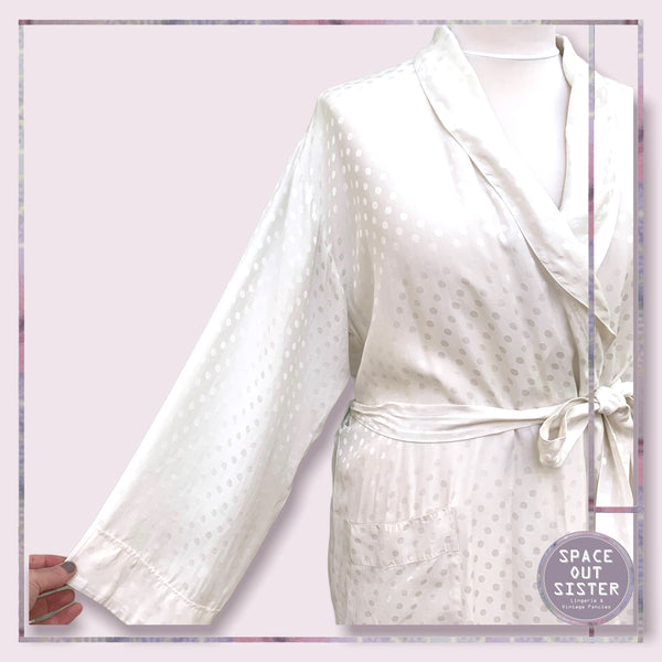 Polka Dot White Pure Silk Dressing Gown