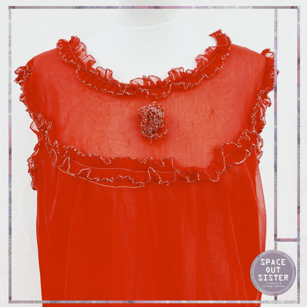 Circa 1960s Vintage Lipstick Red Short Peignoir Set