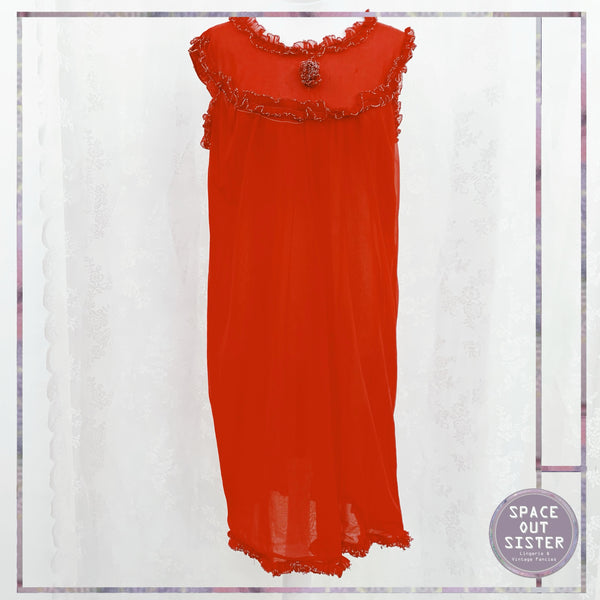 Circa 1960s Vintage Lipstick Red Short Peignoir Set